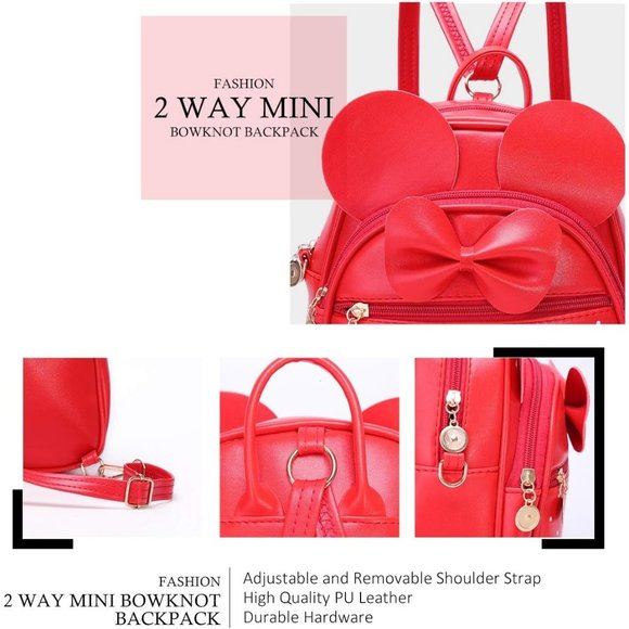 Bowknot Polka Dot Mini Backpack And Convertible Shoulder Bag Purse for Women - Picture 4 of 8